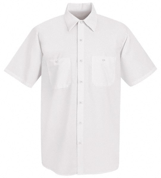 Size L White General Purpose Short Sleeve Button Down Shirt 50″ Chest, 2 Pockets, Cotton/Poly Blend