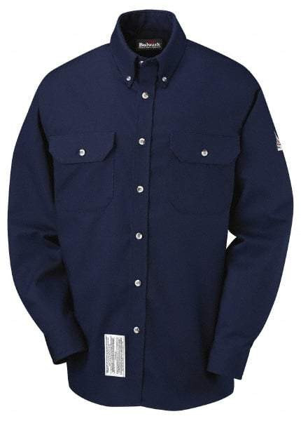 VF Imagewear - Size L, Navy Blue, Flame Resistant/Retardant, Long Sleeve Button Down Shirt - 55-3/8" Chest, 2 Pockets, Excel FR ComforTouch - Exact Industrial Supply