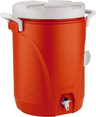 Rubbermaid - 5 Gal Beverage Cooler - Plastic, Orange/White - Exact Industrial Supply