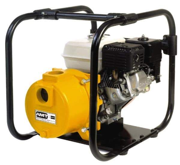 American Machine & Tool - 5.5 HP, 3,600 RPM, 2 Port Size, 1 Solids Handling, Honda OHV, Self Priming Engine Pump - Cast Iron, 3.8 Quart Tank Size, Buna-N and Silicon Carbide Shaft Seal, Stainless Steel Shaft Sleeve - Exact Industrial Supply