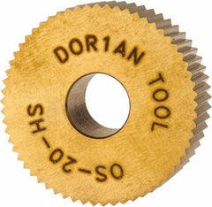 Dorian Tool - 1" Diam, 90° Tooth Angle, 20 TPI, Standard (Shape), Form Type High Speed Steel Straight Knurl Wheel - 3/8" Face Width, 5/16" Hole, Circular Pitch, Bright Finish, Series O - Exact Industrial Supply