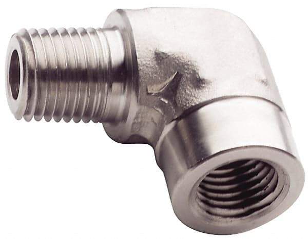 Made in USA - 1-1/4" Grade 316 Stainless Steel Pipe 90° Street Elbow - MNPT x FNPT End Connections, 3,000 psi - Exact Industrial Supply