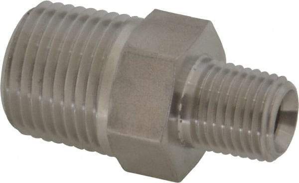 Made in USA - 1/2 x 1/4" Grade 316 Stainless Steel Pipe Hex Nipple - MNPTF x MNPTF End Connections - Exact Industrial Supply