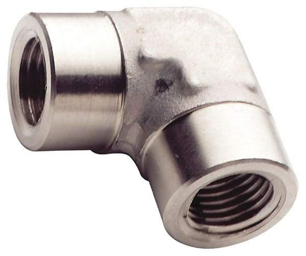 Made in USA - 3/8" Grade 316 Stainless Steel Pipe 90° Female Elbow - FNPTF x FNPTF End Connections - Exact Industrial Supply