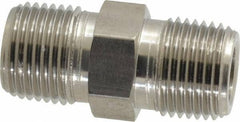 Made in USA - 1/2" Grade 316 Stainless Steel Pipe Hex Nipple - MNPTF x MNPTF End Connections - Exact Industrial Supply