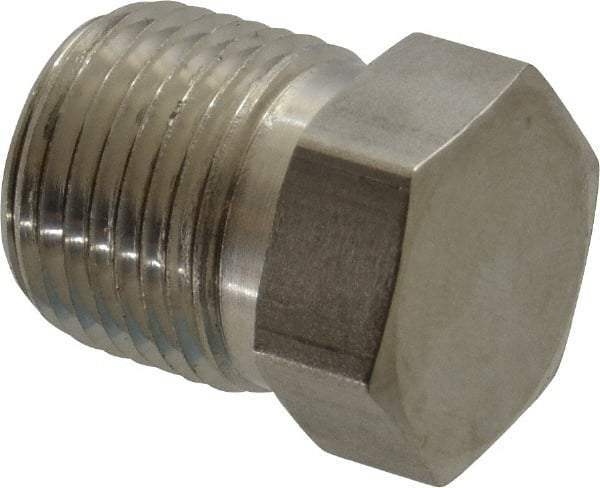 Made in USA - 3/8" Grade 316 Stainless Steel Pipe Hex Head Plug - MNPTF End Connections - Exact Industrial Supply