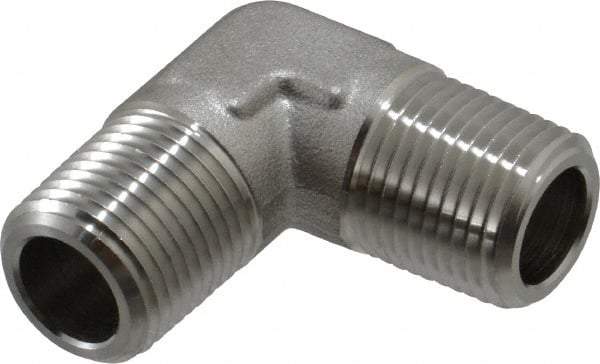 Made in USA - 1-1/4" Grade 316 Stainless Steel Pipe 90° Male Elbow - MNPT End Connections, 2,500 psi - Exact Industrial Supply