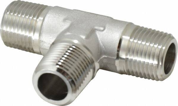 Made in USA - 3/8" Grade 316 Stainless Steel Pipe Tee - MNPTF x MNPTF x MNPTF End Connections - Exact Industrial Supply
