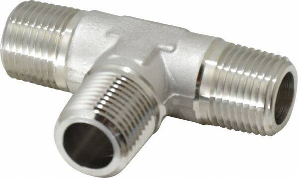 Made in USA - 1/2" Grade 316 Stainless Steel Pipe Tee - MNPTF x MNPTF x MNPTF End Connections - Exact Industrial Supply