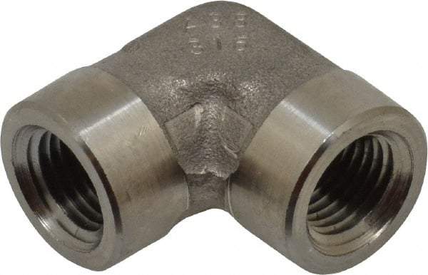 Made in USA - 1/4" Grade 316 Stainless Steel Pipe 90° Female Elbow - FNPTF x FNPTF End Connections - Exact Industrial Supply