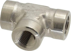 Made in USA - 1/4" Grade 316 Stainless Steel Pipe Tee - FNPTF x FNPTF x FNPTF End Connections - Exact Industrial Supply