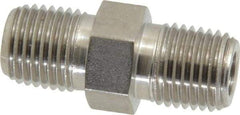 Made in USA - 1/4" Grade 316 Stainless Steel Pipe Hex Nipple - MNPTF x MNPTF End Connections - Exact Industrial Supply