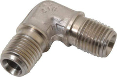 Made in USA - 1/4" Grade 316 Stainless Steel Pipe 90° Male Elbow - MNPTF x MNPTF End Connections - Exact Industrial Supply