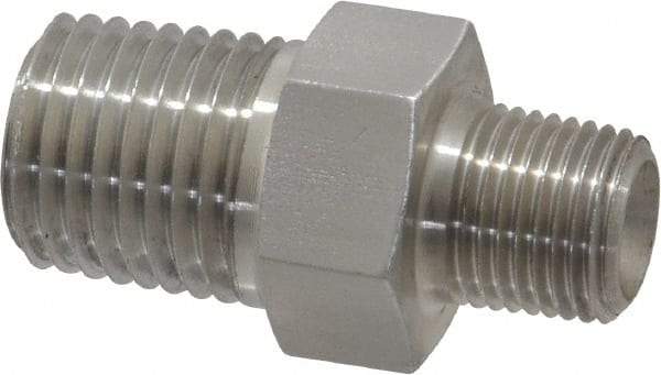 Made in USA - 1/4 x 1/8" Grade 316 Stainless Steel Pipe Hex Nipple - MNPTF x MNPTF End Connections - Exact Industrial Supply