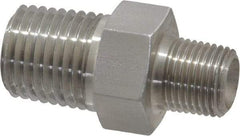 Made in USA - 1/4 x 1/8" Grade 316 Stainless Steel Pipe Hex Nipple - MNPTF x MNPTF End Connections - Exact Industrial Supply