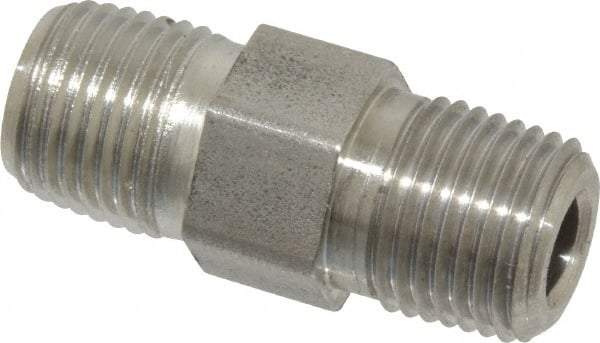 Made in USA - 1/8" Grade 316 Stainless Steel Pipe Hex Nipple - MNPTF x MNPTF End Connections - Exact Industrial Supply