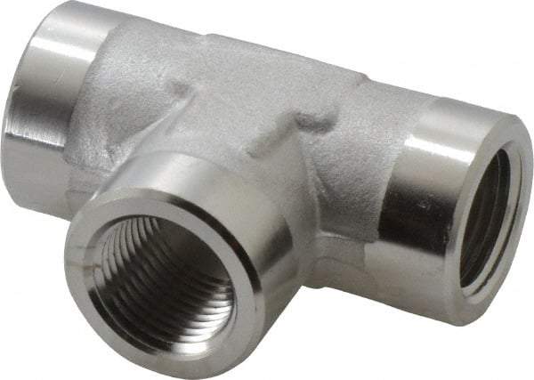 Made in USA - 3/8" Grade 316 Stainless Steel Pipe Tee - FNPTF x FNPTF x FNPTF End Connections - Exact Industrial Supply