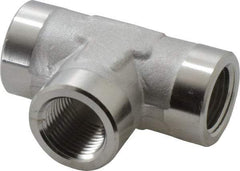 Made in USA - 3/8" Grade 316 Stainless Steel Pipe Tee - FNPTF x FNPTF x FNPTF End Connections - Exact Industrial Supply