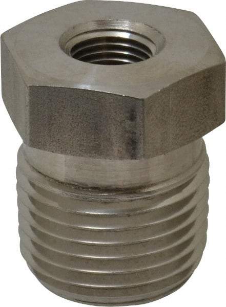 Made in USA - 1/2 x 1/8" Grade 316 Stainless Steel Pipe Hex Bushing - MNPTF x FNPTF End Connections - Exact Industrial Supply