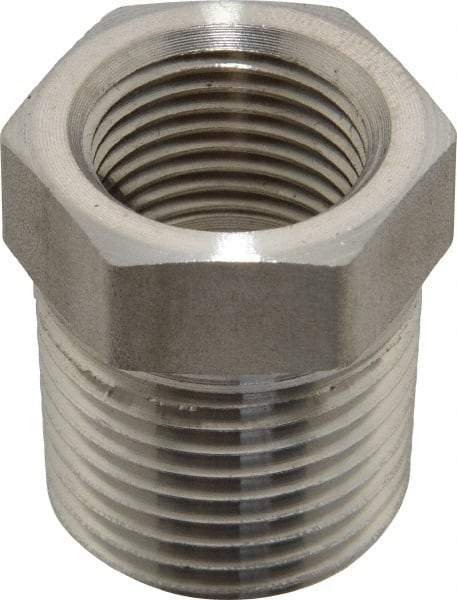 Made in USA - 1/2 x 3/8" Grade 316 Stainless Steel Pipe Hex Bushing - MNPTF x FNPTF End Connections - Exact Industrial Supply