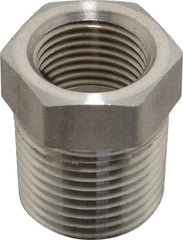 Made in USA - 1/2 x 3/8" Grade 316 Stainless Steel Pipe Hex Bushing - MNPTF x FNPTF End Connections - Exact Industrial Supply