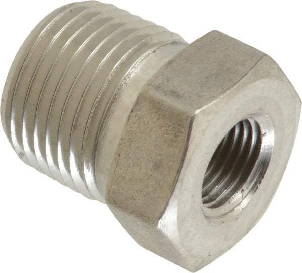 Made in USA - 3/8 x 1/8" Grade 316 Stainless Steel Pipe Hex Bushing - MNPTF x FNPTF End Connections - Exact Industrial Supply
