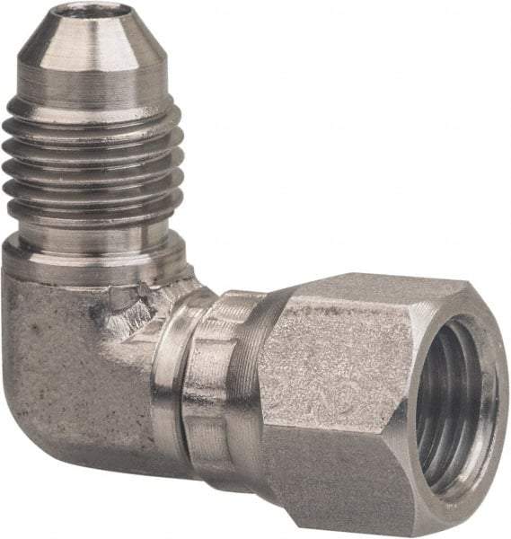 Made in USA - 1-1/4" Tube OD, 37° Stainless Steel Flared Tube Female Elbow - 1-5/8-12 UNF, Flared to Female JIC Swivel , 90° Ends - Exact Industrial Supply
