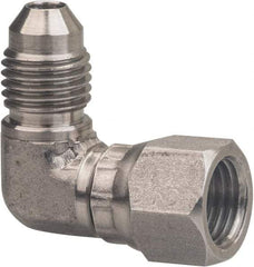 Made in USA - 1/4" Tube OD, 37° Stainless Steel Flared Tube Female Elbow - 7/16-20 UNF, Flared to Female JIC Swivel, 90° Ends - Exact Industrial Supply