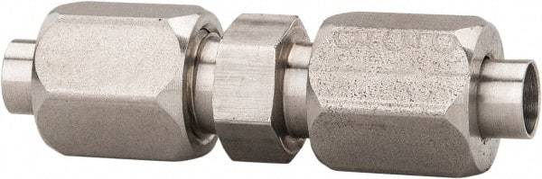 Made in USA - 1" Tube OD, 37° Stainless Steel Flared Tube Union - 1-1/16-12 UNF, Flare x Flare Ends - Exact Industrial Supply