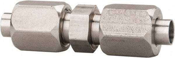 Made in USA - 2" Tube OD, 37° Stainless Steel Flared Tube Union - 1-7/8-12 UNF, Flare x Flare Ends - Exact Industrial Supply