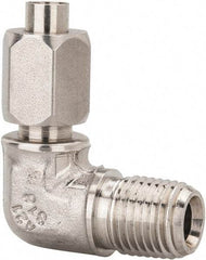 Made in USA - 1/4" Tube OD, 37° Stainless Steel Flared Tube Male Elbow - 1/4-18 NPTF, Flare x MNPTF Ends - Exact Industrial Supply