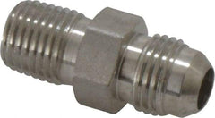 Made in USA - 3/8" Tube OD, 37° Stainless Steel Flared Tube Male Connector - 1/4-18 NPTF, Flare x MNPTF Ends - Exact Industrial Supply