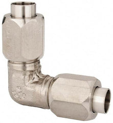 Made in USA - 3/8" Tube OD, 37° Stainless Steel Flared Tube Union Elbow - Flare x Flare Ends - Exact Industrial Supply