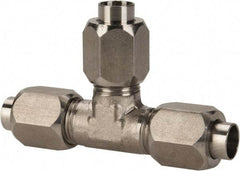 Made in USA - 3/8" Tube OD, 37° Stainless Steel Flared Tube Union Tee - 9/16-18 UNF, Flare x Flare x Flare Ends - Exact Industrial Supply