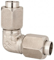 Made in USA - 1/2" Tube OD, 37° Stainless Steel Flared Tube Union Elbow - 3/4-16 UNF, Flare x Flare Ends - Exact Industrial Supply