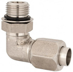 Made in USA - 1/2" Tube OD, 37° Stainless Steel Flared Tube Male Elbow - 3/4-16 UNF, Flared to Male SAE O-Ring, 90° Ends - Exact Industrial Supply