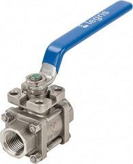 Legris - 1/2" Pipe, Full Port, Stainless Steel Standard Ball Valve - 3 Piece, Inline - One Way Flow, FBSPP x FBSPP Ends, Lever Handle, 696 WOG - Exact Industrial Supply