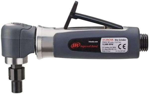 Ingersoll-Rand - 1/4" Collet, Angle Handle, Straight Air Die Grinder - 14,000 RPM, Rear Exhaust, 30 CFM, 0.33 hp, 620 kPa, 1/4 NPT - Exact Industrial Supply