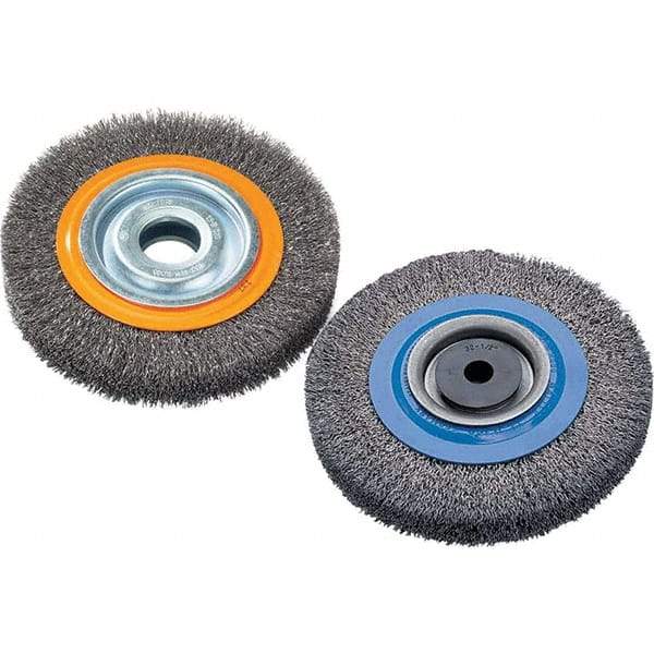 WALTER Surface Technologies - 8" OD, 1-1/4" Arbor Hole, Crimped Stainless Steel Wheel Brush - 1" Face Width, 0.0118" Filament Diam, 4,500 RPM - Exact Industrial Supply
