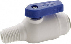 Parker - 3/8" Pipe, Full Port, Polypropylene Valve Male Connector Ball Valve - Bi-Directional, MNPT x Push-to-Connect Ends, Wedge Handle, 150 WOG - Exact Industrial Supply