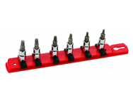 6 Piece - T10 - T30 on Rail - 1/4" Square Drive with 1/4" Replaceable Hex Bit - Torx Bit Socket Set - Exact Industrial Supply