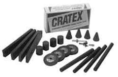 Cratex - 22 Piece Rubberized Abrasive Point Set - Includes 4 Blocks, 4 Cones, 2 Mandrels, 4 Sticks & 4 Wheels - Exact Industrial Supply