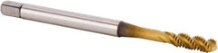 Kennametal - M3x0.50 Metric 3 Flute 6HX Modified Bottoming Spiral Flute Tap - Powdered Metal, TiCN/TiN Finish, 56mm OAL, Right Hand Flute, Right Hand Thread, Series T630 - Exact Industrial Supply