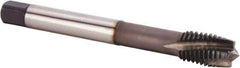 Kennametal - M12x1.75 Metric 3 Flute 6HX Plug Spiral Flute Tap - Powdered Metal, TiN/CrC/C Finish, 110mm OAL, Left Hand Flute, Right Hand Thread, Series T620 - Exact Industrial Supply