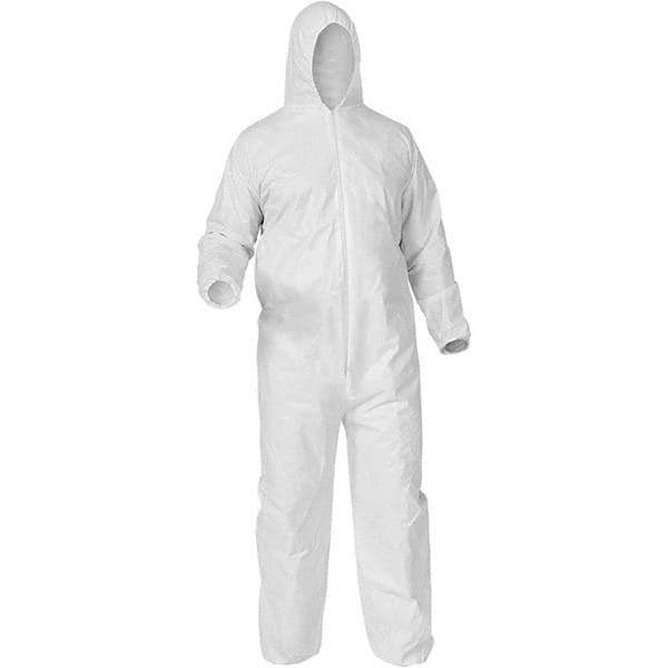 KleenGuard - Size 4XL Film Laminate General Purpose Coveralls - White, Zipper Closure, Elastic Cuffs, Elastic Ankles, Serged Seams - Exact Industrial Supply