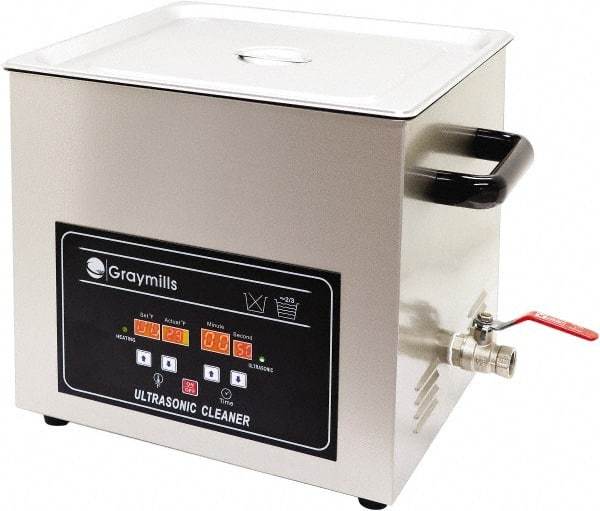 Graymills - Bench Top Water-Based Ultrasonic Cleaner - 4 Gal Max Operating Capacity, 304 Stainless Steel Tank, 330.2mm High x 14" Long x 13" Wide, 120 Input Volts - Exact Industrial Supply