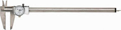 TESA Brown & Sharpe - 0" to 12" Range, 0.001" Graduation, 0.1" per Revolution, Dial Caliper - White Face, 2.5" Jaw Length, Accurate to 0.02mm/0.03mm - Exact Industrial Supply