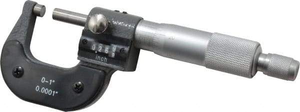 Value Collection - 0 to 1" Range, 0.0001" Graduation, Mechanical Outside Micrometer - Ratchet Stop Thimble, Digital Counter - Exact Industrial Supply