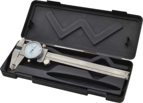 Value Collection - 0" to 6" Range, 0.001" Graduation, 0.2" per Revolution, Dial Caliper - White Face - Exact Industrial Supply