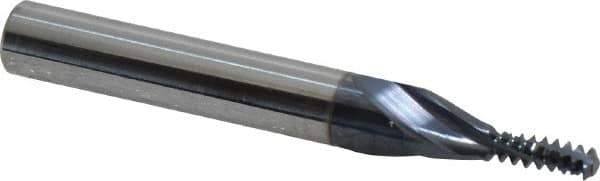 Accupro - #10-24 UNC, 0.12" Cutting Diam, 3 Flute, Solid Carbide Helical Flute Thread Mill - Internal Thread, 5/16" LOC, 2" OAL, 1/4" Shank Diam - Exact Industrial Supply